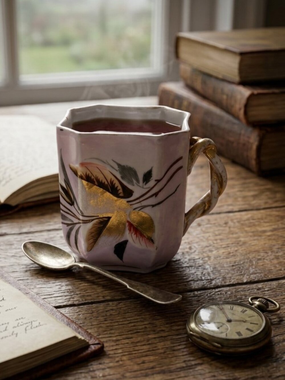 Vintage Floral Moustache Mug Hexagon Shape